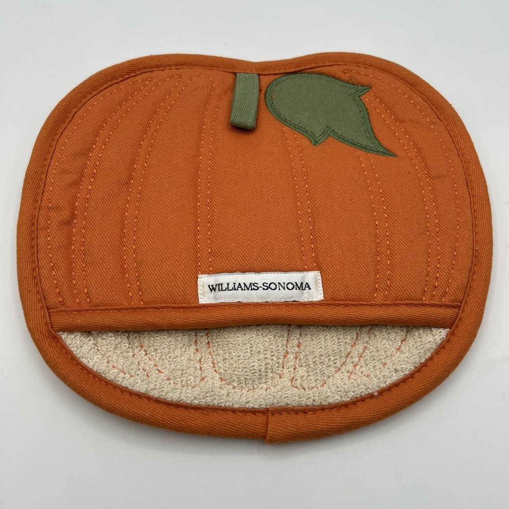 Williams-Sonoma Pumpkin Potholder Fall Autumn Orange Quilted Pocket Mitt - 1pc